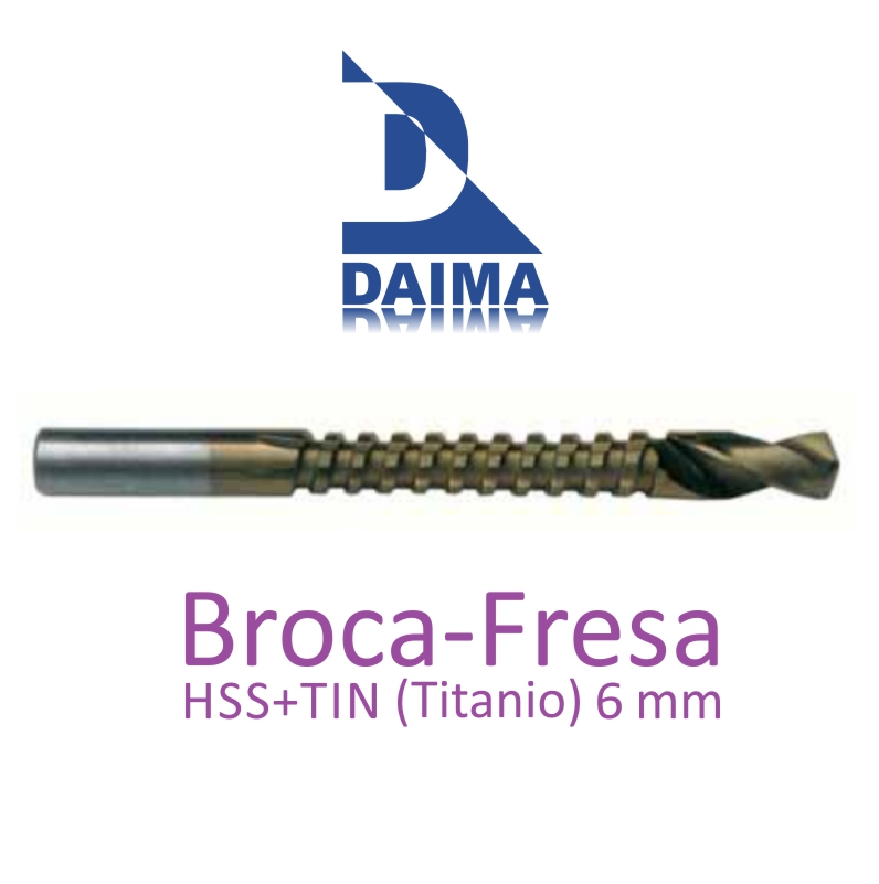 Broca-Fresa TIN (titanio) 6mm